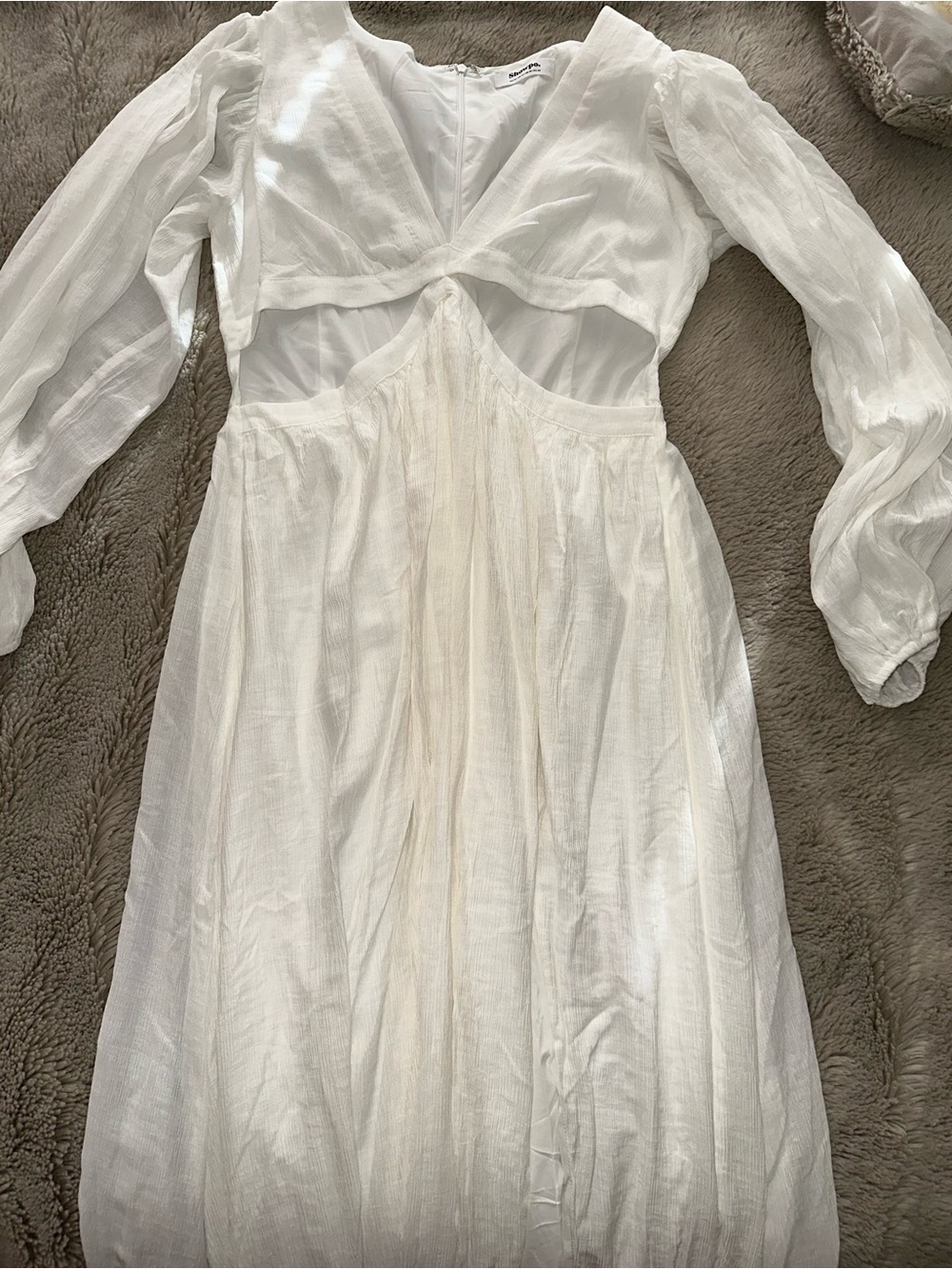 Showpo White Long Sleeve Cutout Maxi Dress